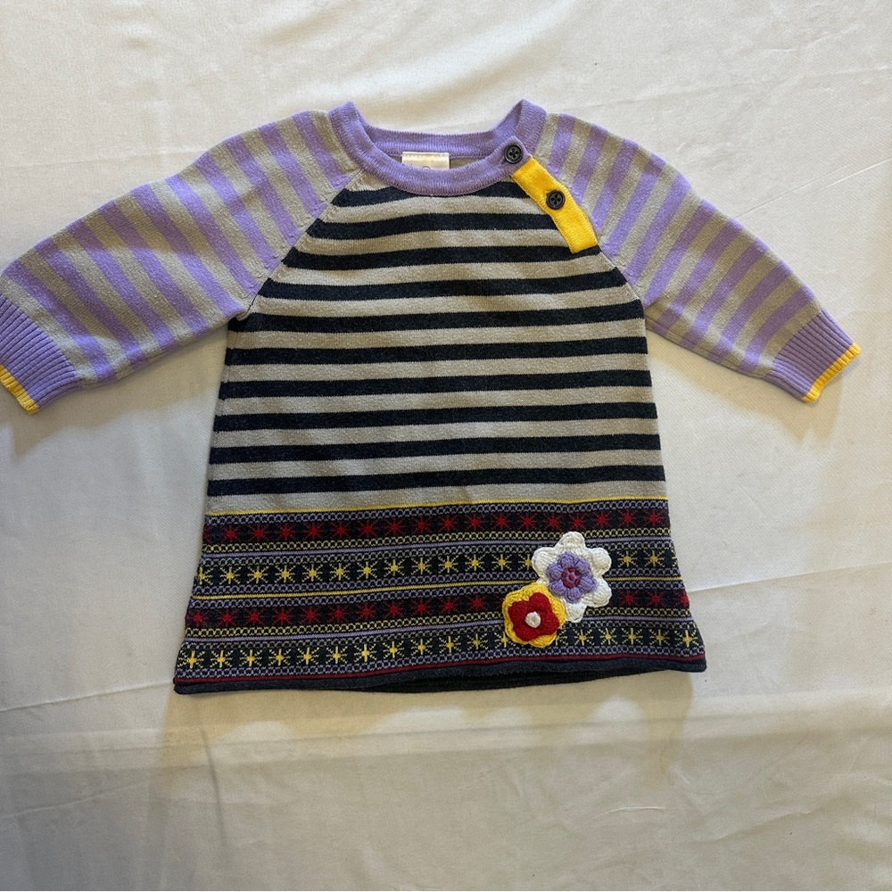 Hanna Andersson Baby Sweater Dress 3–6M Fair Isle Knit Elbow Patches